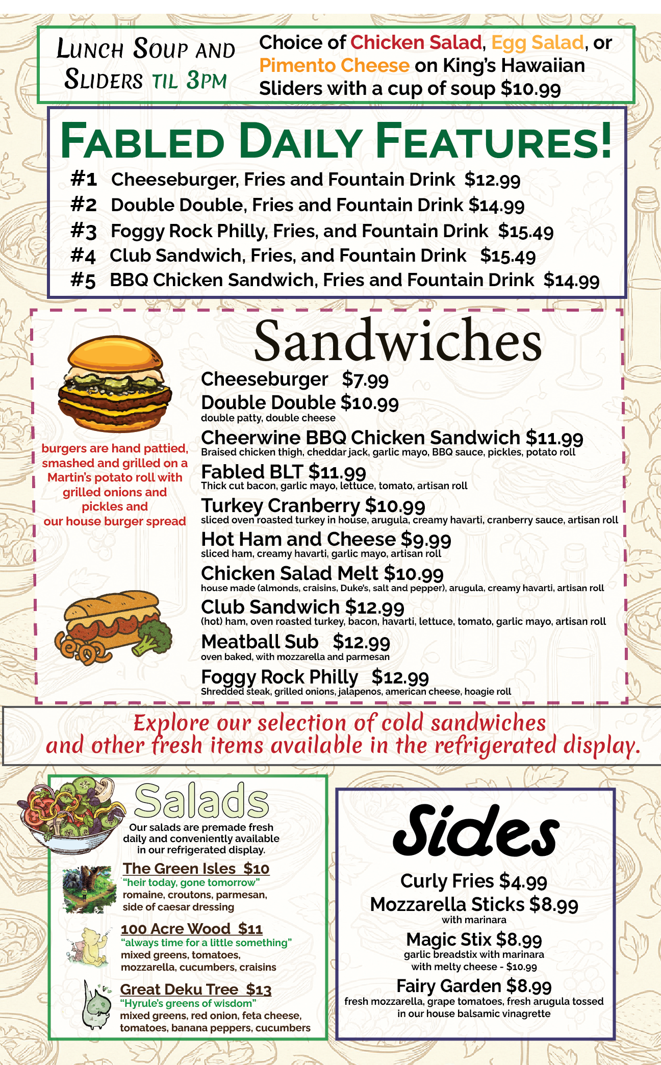 Fabled Pizza Menu Page 1